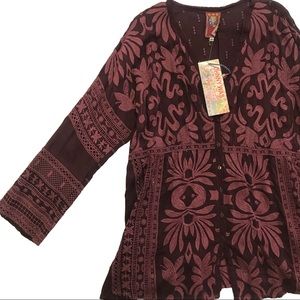 Johnny Was Embroidered Long Sleeve Blouse